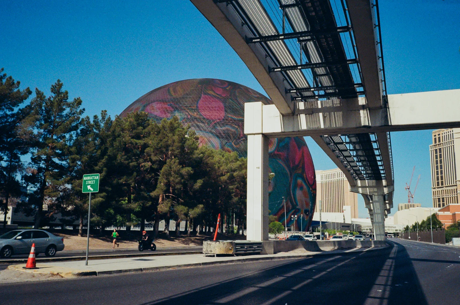 Travel scene — golden hour over waterfront skyline
